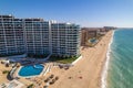 Aerial view of the hotels on the beach on a sunny day in Puerto Penasco, Sonora, Mexico.