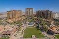 Aerial view of the hotels on the beach on a sunny day in Puerto Penasco, Sonora, Mexico.