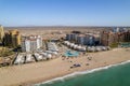 Aerial view of hotels on the sandy beach in Puerto Penasco, Sonora, Mexico