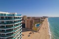 Aerial view of hotels on the sandy beach in Puerto Penasco, Sonora, Mexico