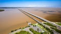 Aerial view of Houghton Highway Bridge from a drone. Queensland, Australia