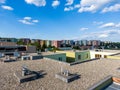 Aerial view of house flat roof on residental building. Modern architecture exterior. Air conditioning systems and ventilation Royalty Free Stock Photo