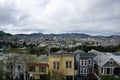 Aerial view of Houses, Cars. Cityscape, streets, and mountians of San Francisco