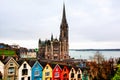 Aerial view at houses and Cathedral in Cobh, Ireland. Famous city