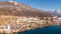 Aerial view on houses near water, small alpine village St. Wolfgang and Wolfgangsee  Lake in Austria Royalty Free Stock Photo