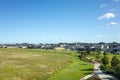 Aerial view of houses in the neighbourhood, and a large block of vacant land. Point Cook VIC Australia Royalty Free Stock Photo