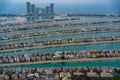 Aerial view of the houses of Palm Jumeirah with the Royal Atlantis Hotel in the background