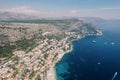 Aerial view of houses with red roofs along the coast of Dubrovnik. Croatia Royalty Free Stock Photo