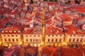 Aerial view of houses with red roofs at night in Dubrovnik Royalty Free Stock Photo