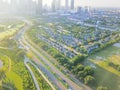 Aerial view Houston downtown and Fourth Ward district