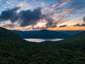 Aerial view of the Hudson River with Storm King Mountain in Upstate New York at sunrise Royalty Free Stock Photo