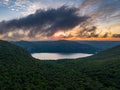 Aerial view of the Hudson River with Storm King Mountain in Upstate New York at sunrise Royalty Free Stock Photo