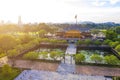 Aerial view of the Hue Citadel in Vietnam. Imperial Palace moat ,Emperor palace complex, Hue city, Vietnam