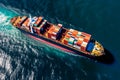 Aerial view of huge container tanker ship in deep blue open sea. AI generated