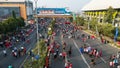 Aerial View of the A huge crowd attends the car free day along Ahmad Yani street Bekasi business district. Bekasi, Indonesia