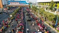 Aerial View of the A huge crowd attends the car free day along Ahmad Yani street Bekasi business district. Bekasi, Indonesia