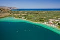 Aerial view of a huge freshwater lake surrounded by tall mountains Lake Kournas, Crete, Greece Royalty Free Stock Photo