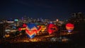 Aerial view of huge glowing hot air balloons at the National WWI Museum in Kansas City