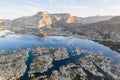 Aerial View of Huge Lake and Sierra Nevada Mountains in California Royalty Free Stock Photo