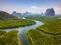 Aerial view of a huge mangrove forest and towering limestone pinnacles (Phangnga Bay, Thailand