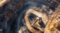 Aerial view of a huge mining dump truck in an open-pit mine Royalty Free Stock Photo