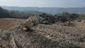 Aerial view, huge pile of garbage at the Piyungan landfill. Yogyakarta has an emergency waste management