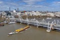 Aerial view of Hungerford Bridge and Golden Jubilee Bridges over the River Thames in London, England, UK