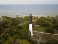 Aerial view of Hunting Island lighthouse and Atlantic Ocean in S Royalty Free Stock Photo