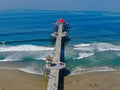 Aerial view of Huntington Pier and the Ruby`s Diner.