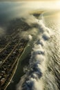 aerial view of hurricane approaching coastline