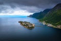 Aerial view of the Husoy fishing village on the Senja Island, Norway
