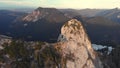 Aerial view from a hut between two big mountains