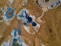 Aerial view of Hverir, Geothermal spot noted for its bubbling pools of mud & steaming fumaroles emitting sulfuric gas in The NÃÂ¡