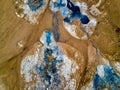 Aerial view of Hverir, Geothermal spot noted for its bubbling pools of mud & steaming fumaroles emitting sulfuric gas in The NÃÂ¡