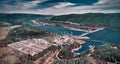 Aerial view of Hydroelectric power station in Krasnoyarsk Royalty Free Stock Photo