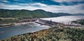 Aerial view of Hydroelectric power station in Krasnoyarsk. Royalty Free Stock Photo