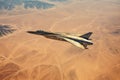 aerial view of hypersonic aircraft flying over desert
