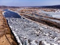 Aerial view of ice jam on the river. Royalty Free Stock Photo