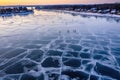 aerial view of ice skaters tracks on frozen lake Royalty Free Stock Photo