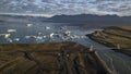 Aerial view of icebergs floating out to sea at Jokusarlon Glacial Lagoon, Southeast Iceland Royalty Free Stock Photo
