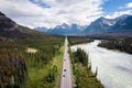 Aerial View of Icefields Parkway Route Between Banff and Jasper in Alberta, Canada Royalty Free Stock Photo