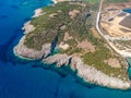 Aerial view of the iconic beach of Glossa near Voidokilia beach in Romanos Area, Messenia, Greece Royalty Free Stock Photo