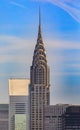 Aerial view of the the iconic Chrysler building skyscraper in the skyline in Midtown Manhattan, New York, USA