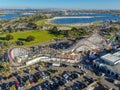 Aerial view Iconic Giant Dipper roller coaster in Belmont Park, San Diego, USA