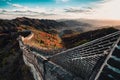 Aerial view of the iconic Great Wall of China snaking across the landscape, with majestic mountains Royalty Free Stock Photo