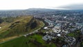 Aerial View Iconic Landmarks Arthur`s Seat Hill in Edinburgh Scotland UK Royalty Free Stock Photo