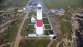 Aerial view of the iconic Portland Bill Lighthouse on the Isle of Portland in Dorset, England