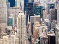 Aerial view of the iconic skyline of Midtown Manhattan in New York City, United States.