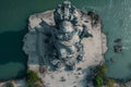 An aerial view of the iconic Statue of Liberty standing tall on Liberty Island in New York, USA, An aerial view of a monumental