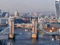 Aerial view of the Iconic Tower Bridge connecting Londong with Southwark Royalty Free Stock Photo